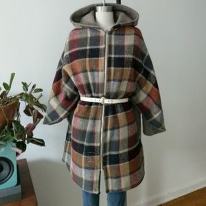 Reformation Vintage Plaid Pure Wool Cape Hooded Poncho